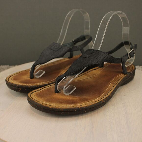UGG Sefina Leather Thong Sandals Womens 8 Black Slingback - Picture 4 of 9